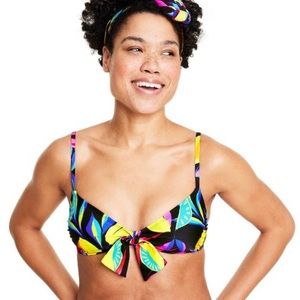 NWT Tabitha Brown x Target Multicolor Lemon Print Tie Front Bikini Top, sz XS
